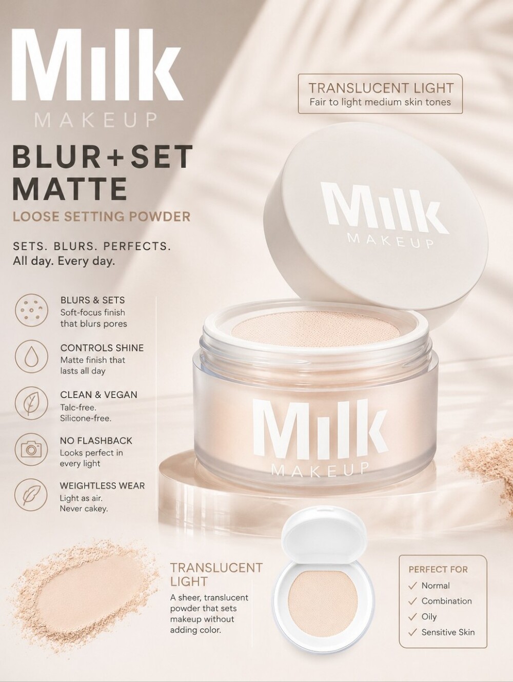 Milk Makeup Blur + Set Matte Loose Setting Powder – Translucent Light